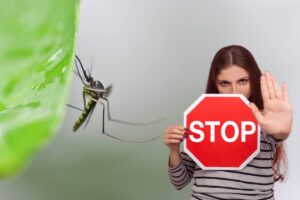 zanzara e donna con segnale stop