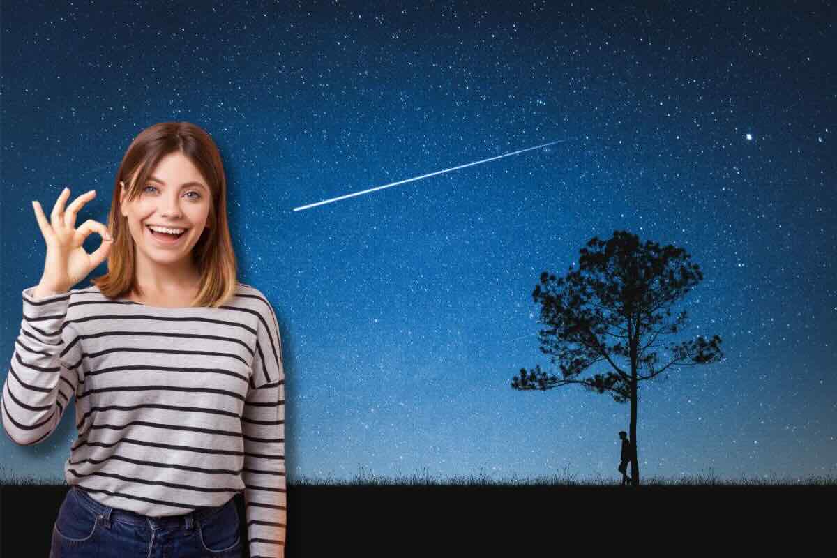 Donna fa ok, cielo stellato stella cadente