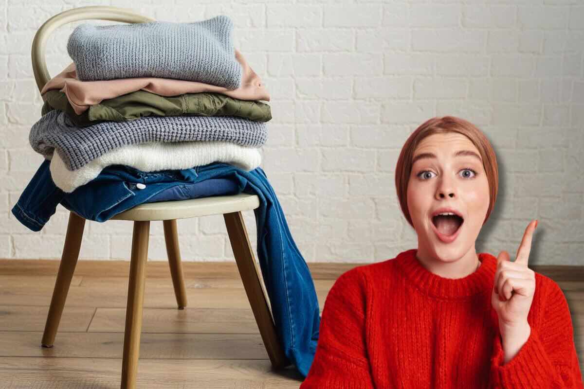 donna con idea e vestiti su sedia