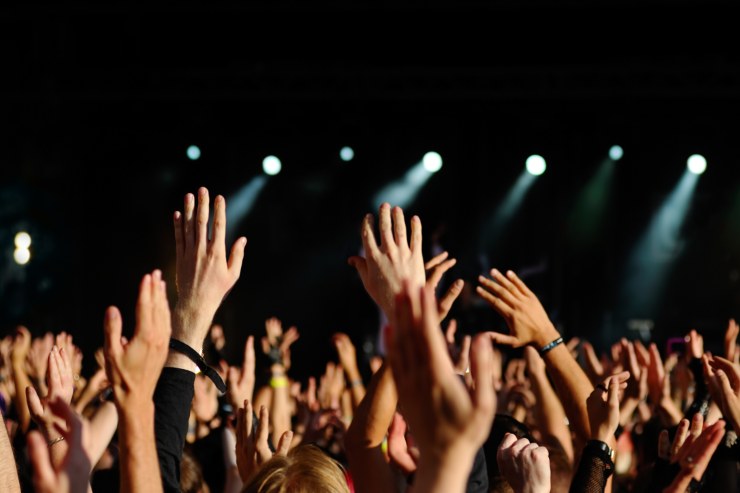 Mani alzate dei fan durante un concerto
