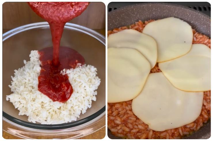 Riso, salsa e formaggio
