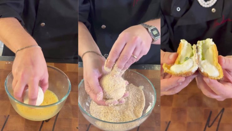 Preparazione della burrata impanata