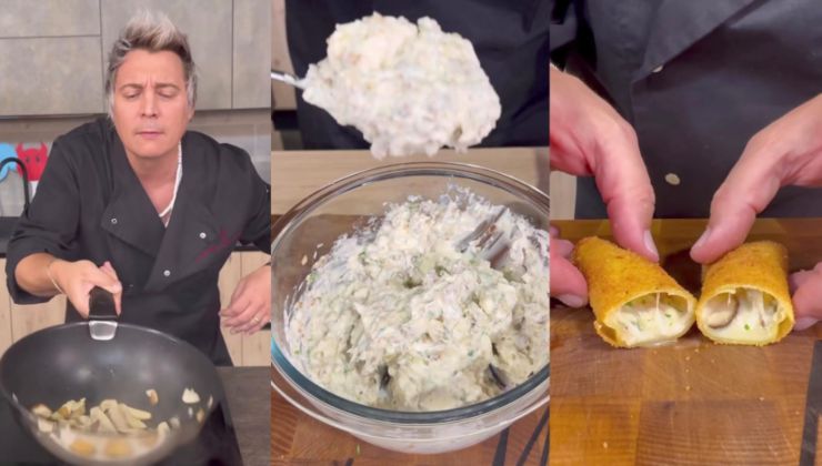 Collage di Andrea Mainardi che prepara cannelloni