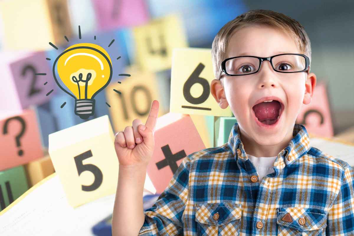 bambino idea lampadina e dadi con numeri