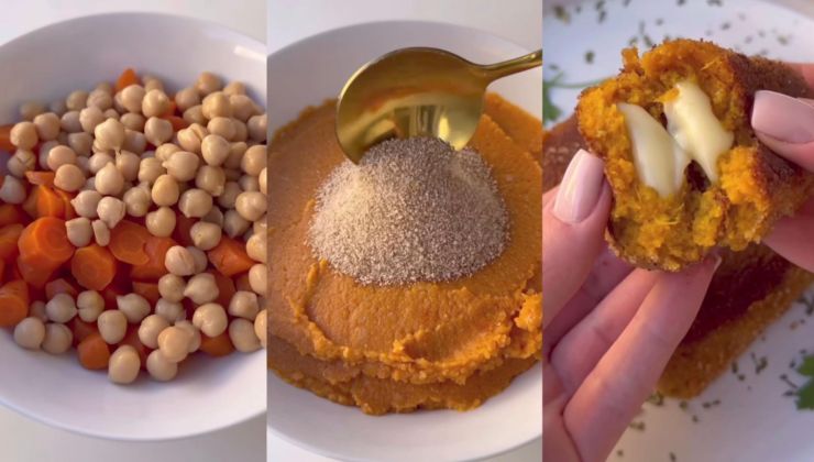 Collage della preparazione di crocchè con carote e ceci