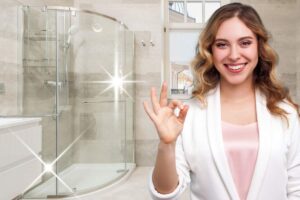 box doccia brillante e donna gesto ok