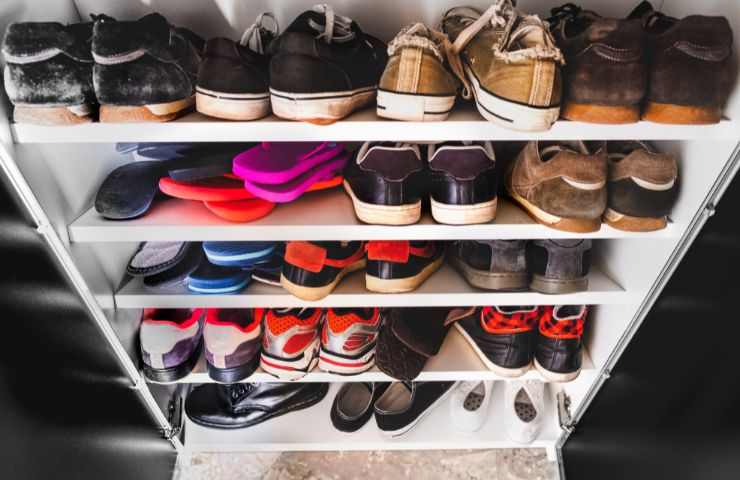 Scarpe in una scarpiera