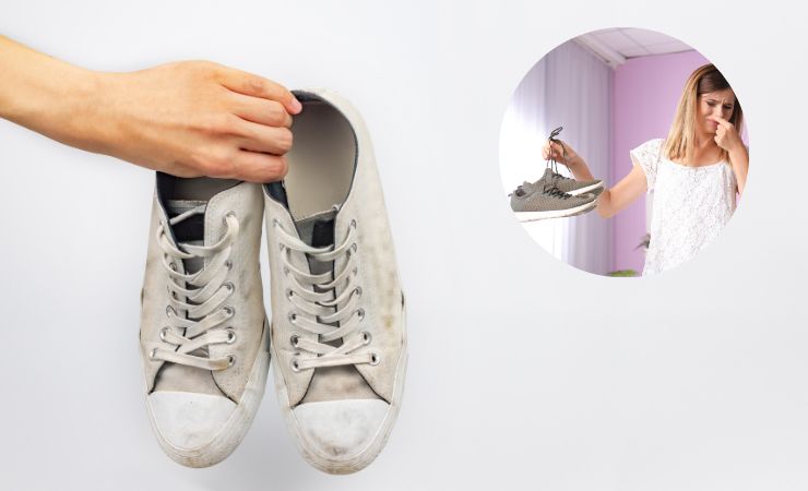 scarpe e donna disgustata da odore delle scarpe